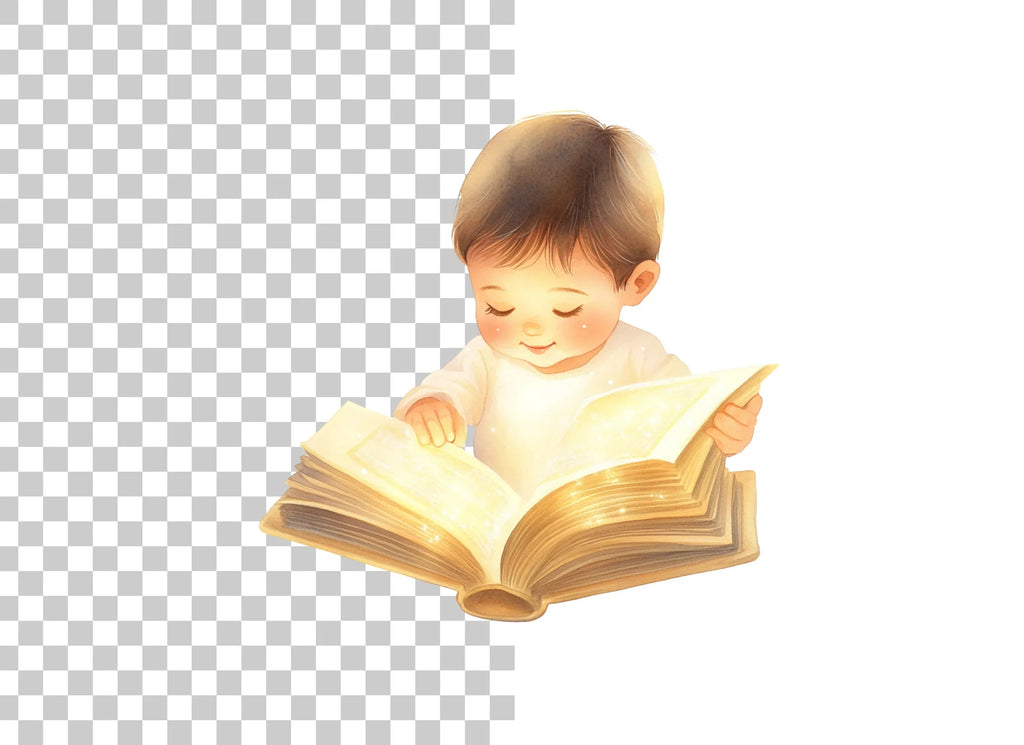Sweet Baby Boy Reading Enchanted Book Clipart Bundle
