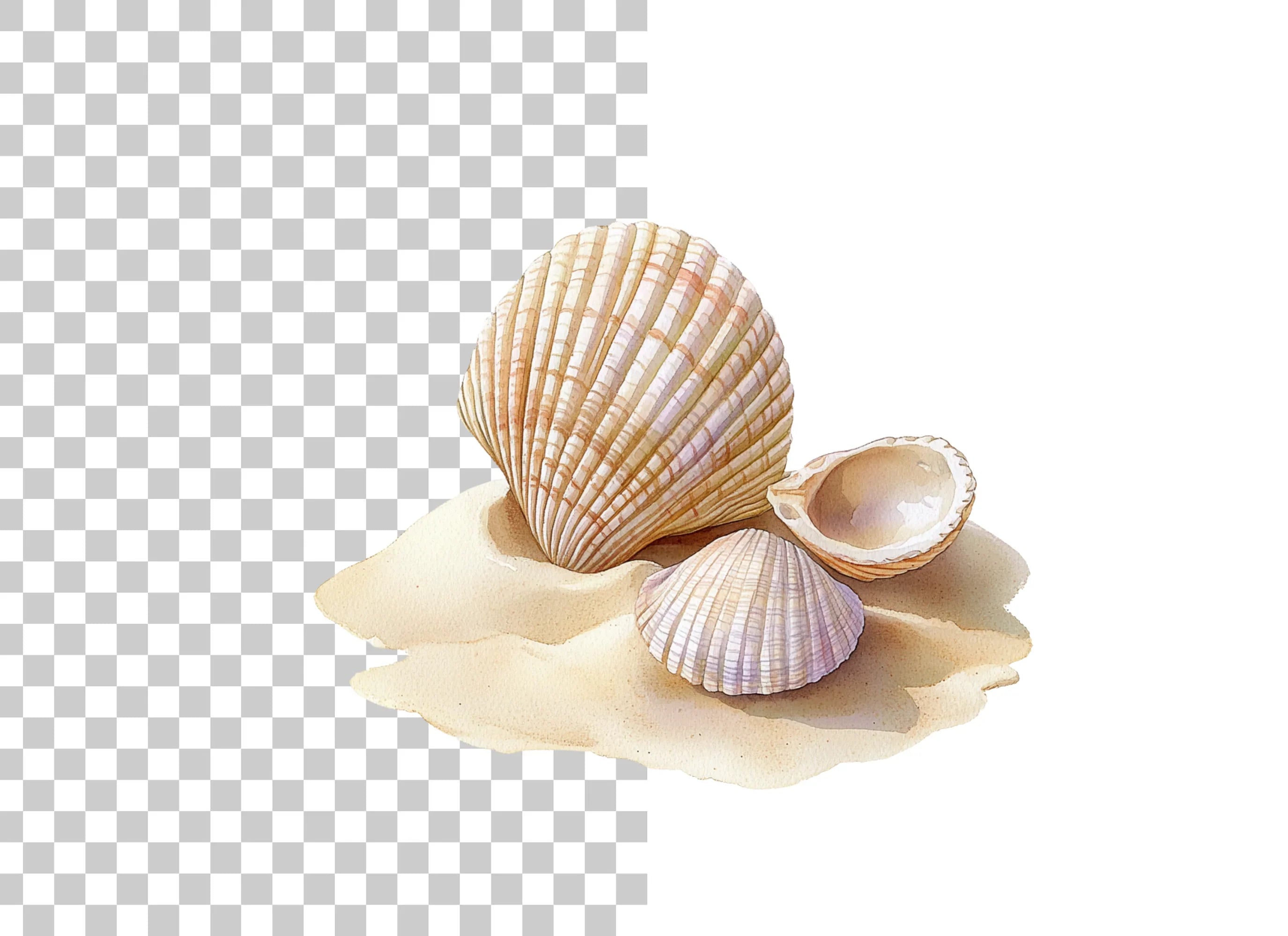 Beautiful Seashells on Sand Clipart Bundle