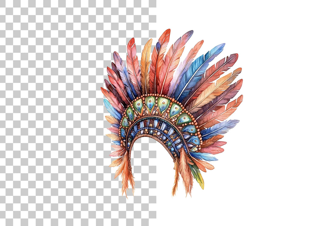 Vibrant Feather Headdress Clipart Bundle