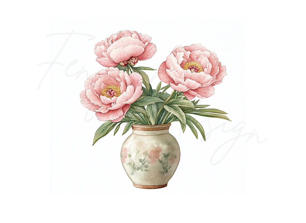 Peony Arrangements in Vases Clipart Bundle