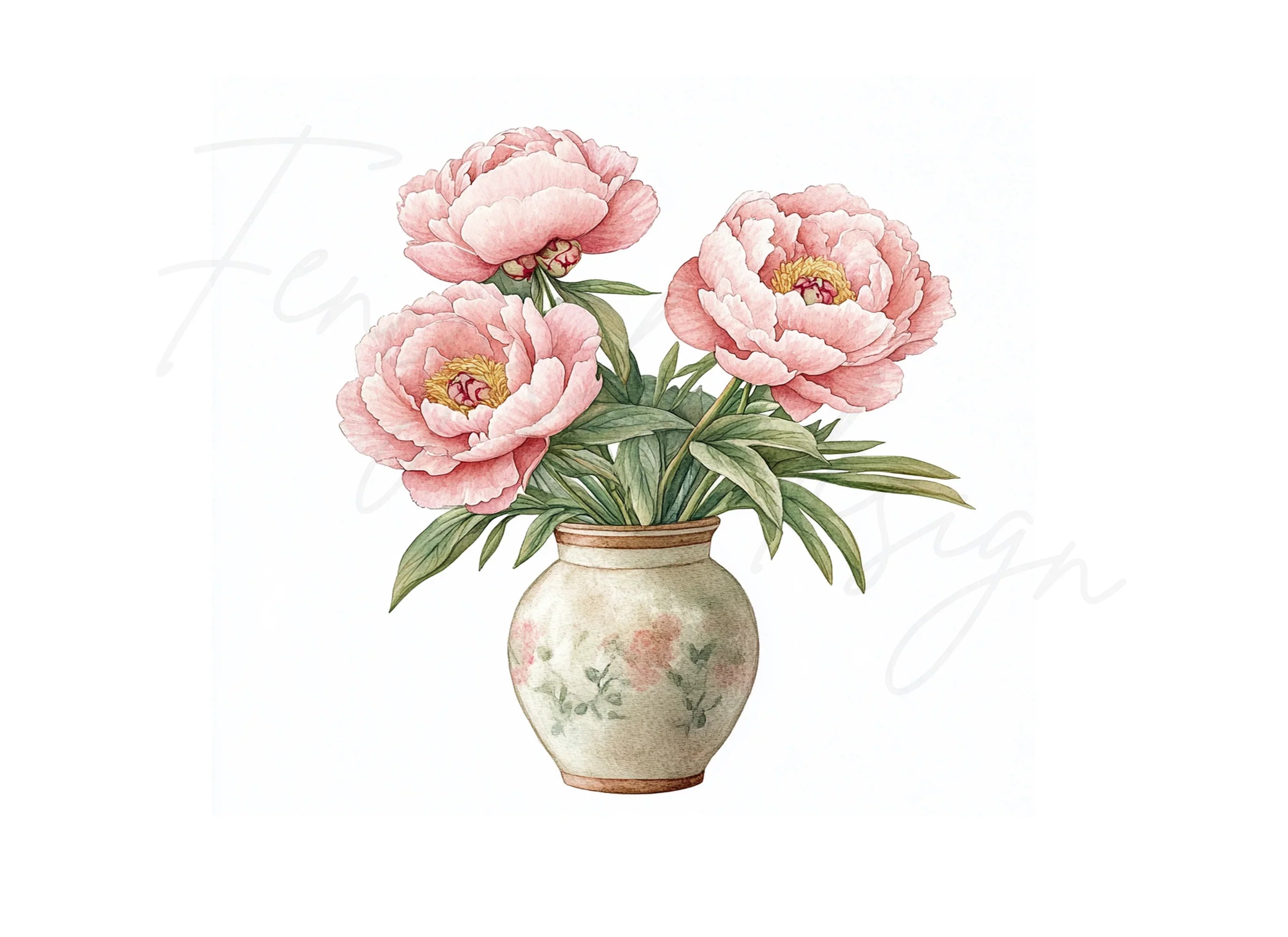 Peony Arrangements in Vases Clipart Bundle