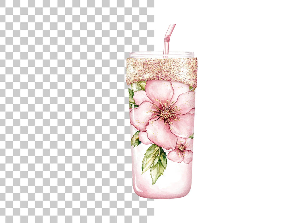 Pink Floral Tumbler Clipart Bundle