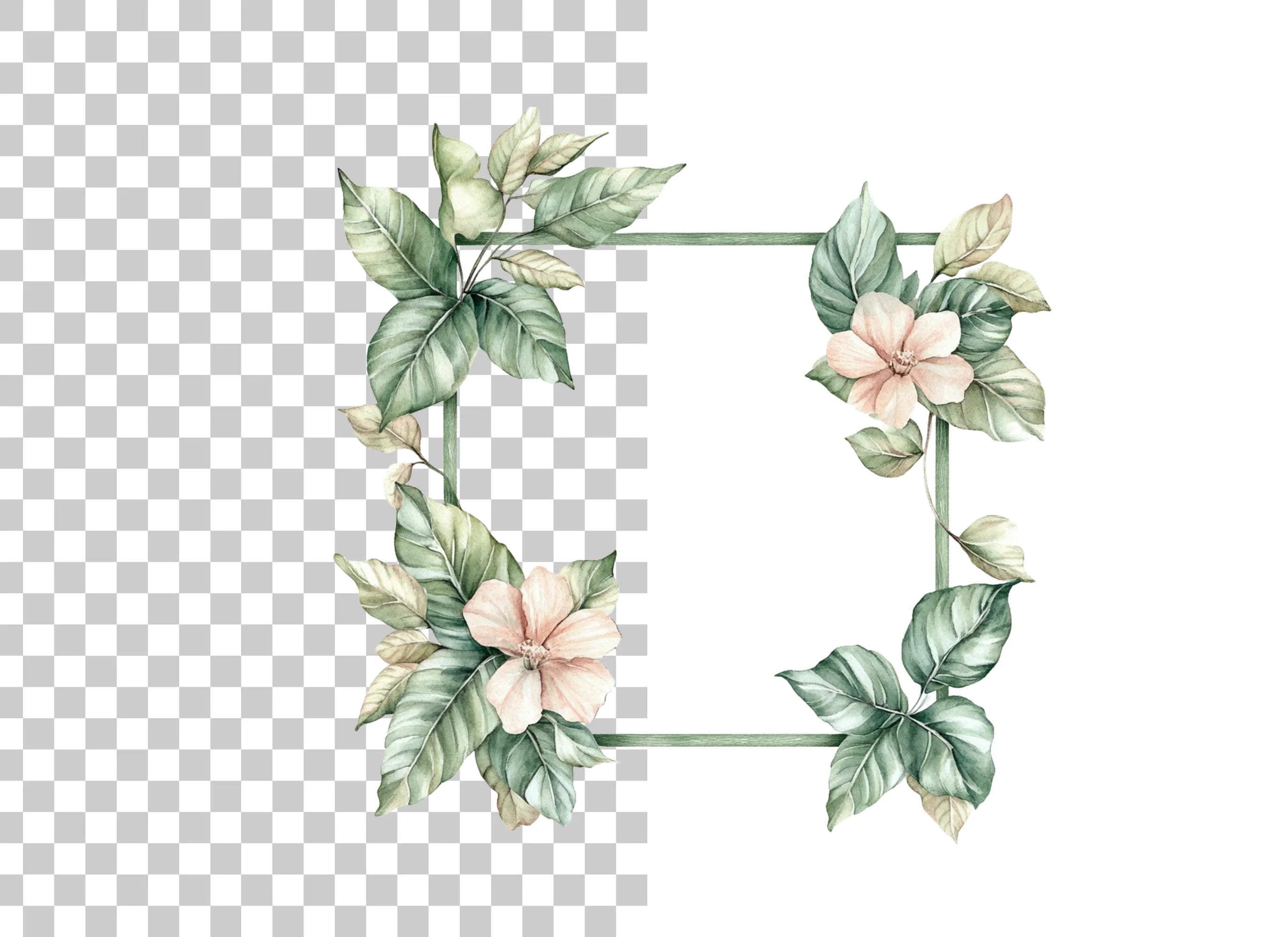 Green Leafy Floral Frames Clipart Bundle