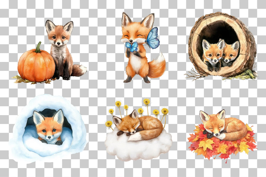 Sleeping Fox and Bunny Clipart Bundle