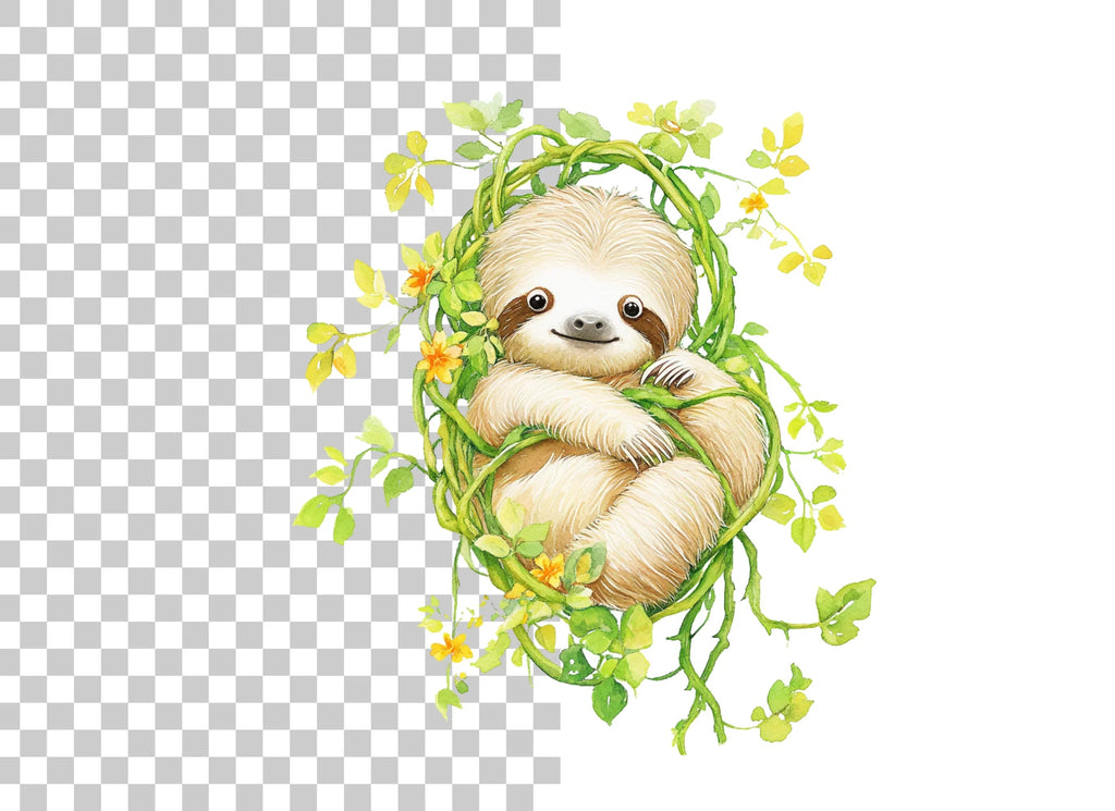 Baby Sloth in Vines Clipart Bundle