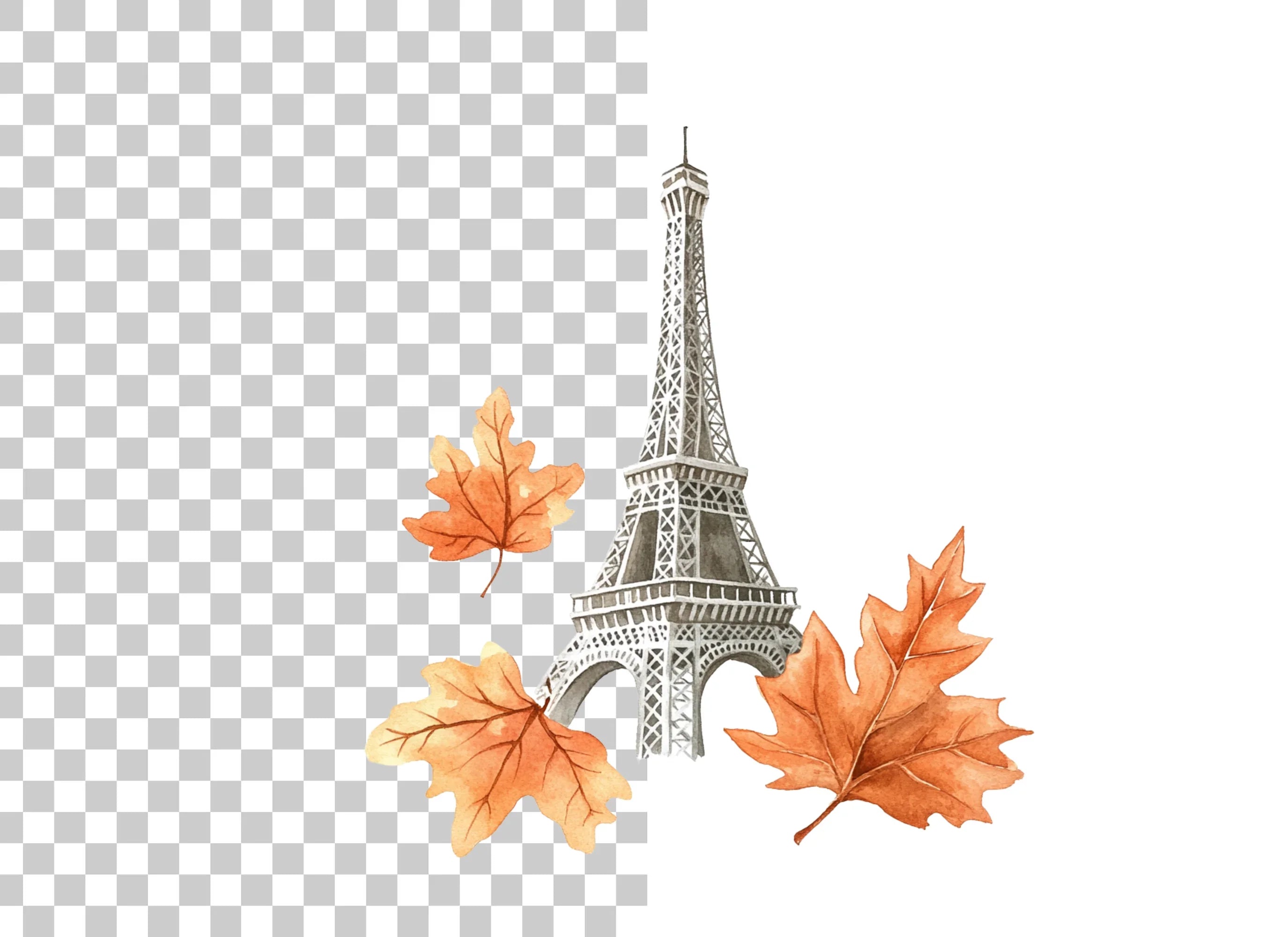 Eiffel Tower Autumn Leaves Clipart Bundle