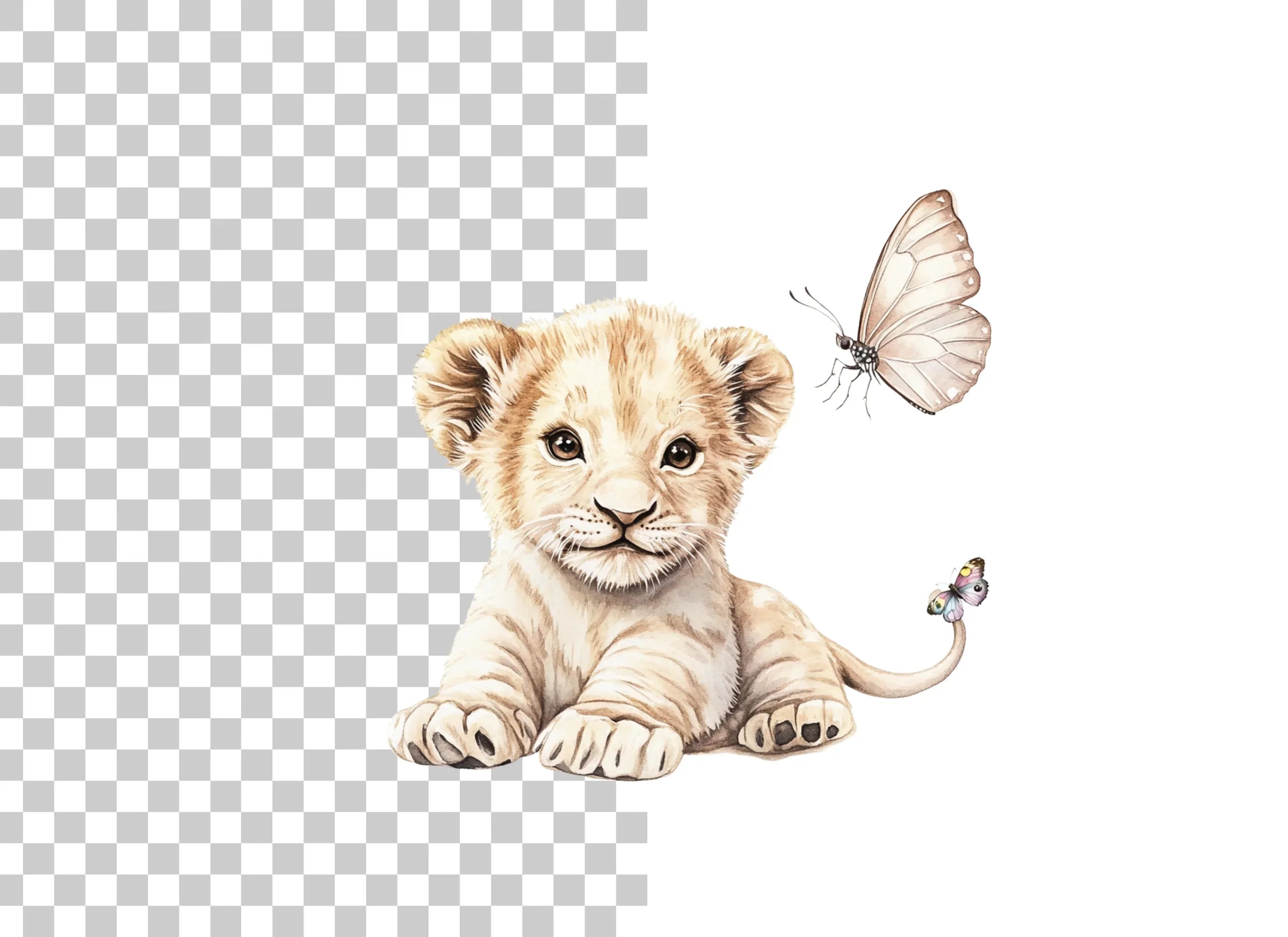 Cute Lion Cubs with Butterflies Clipart Bundle