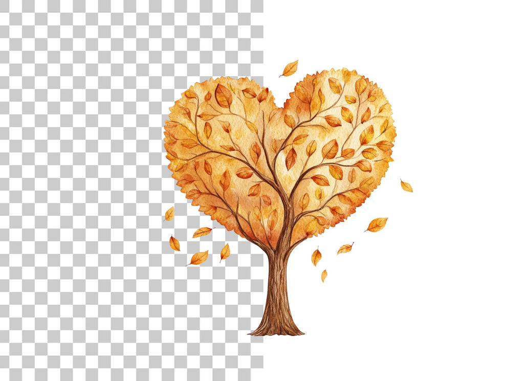 Autumn Heart Tree Clipart Bundle