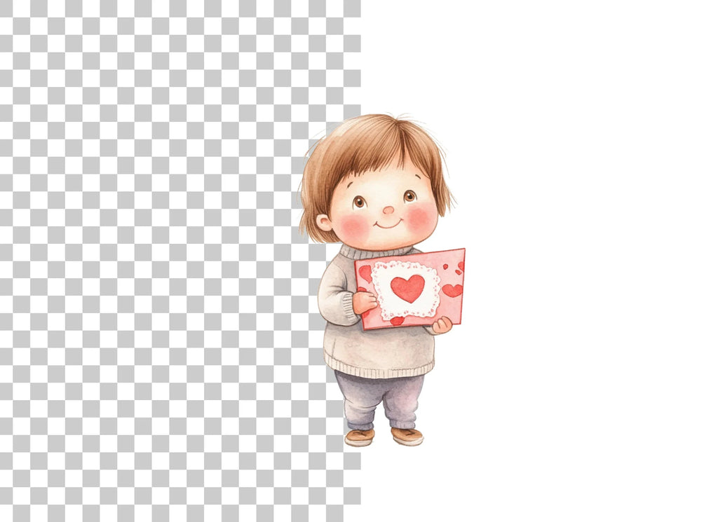 Cute Kids with Valentine Day Cards Clipart Bundle