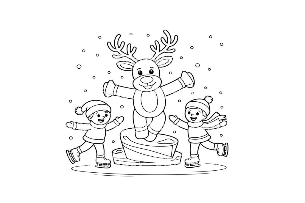 Reindeer Kids Ice Skating Coloring Books