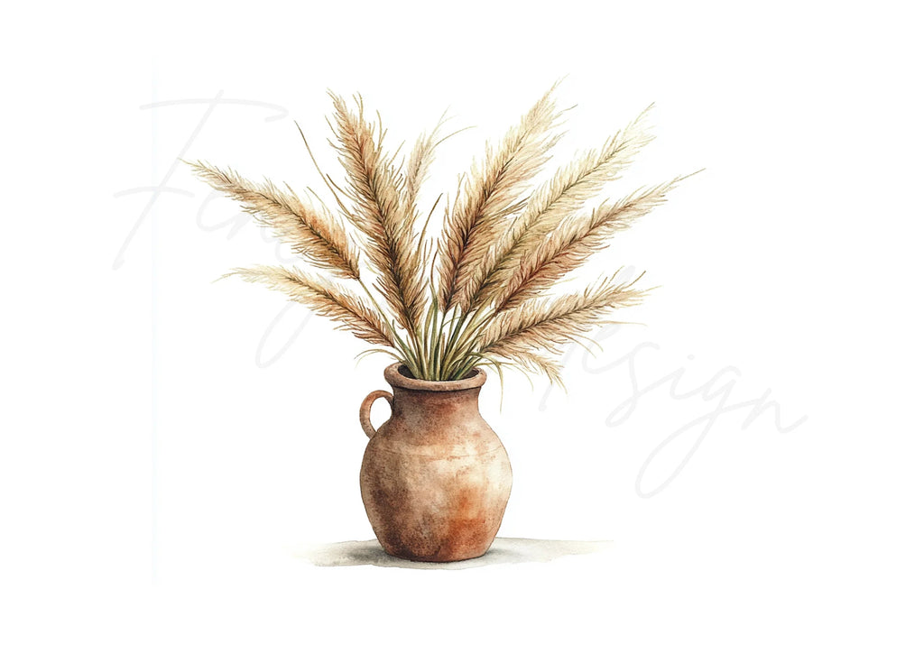 Pampas Grass in Terracotta Vase Clipart Bundle
