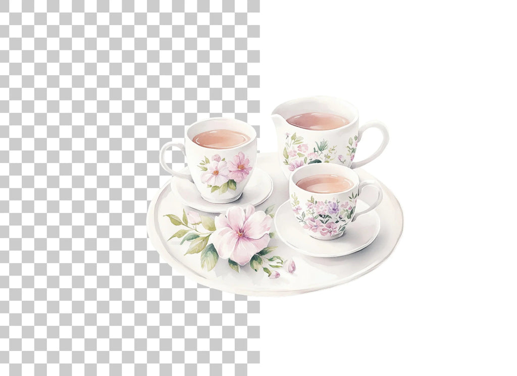 Elegant Floral Tea Clipart Bundle