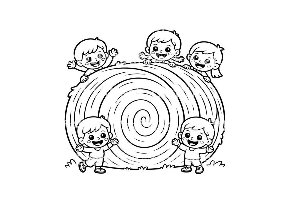 Happy Kids Playing With Hay Bales Coloring Books