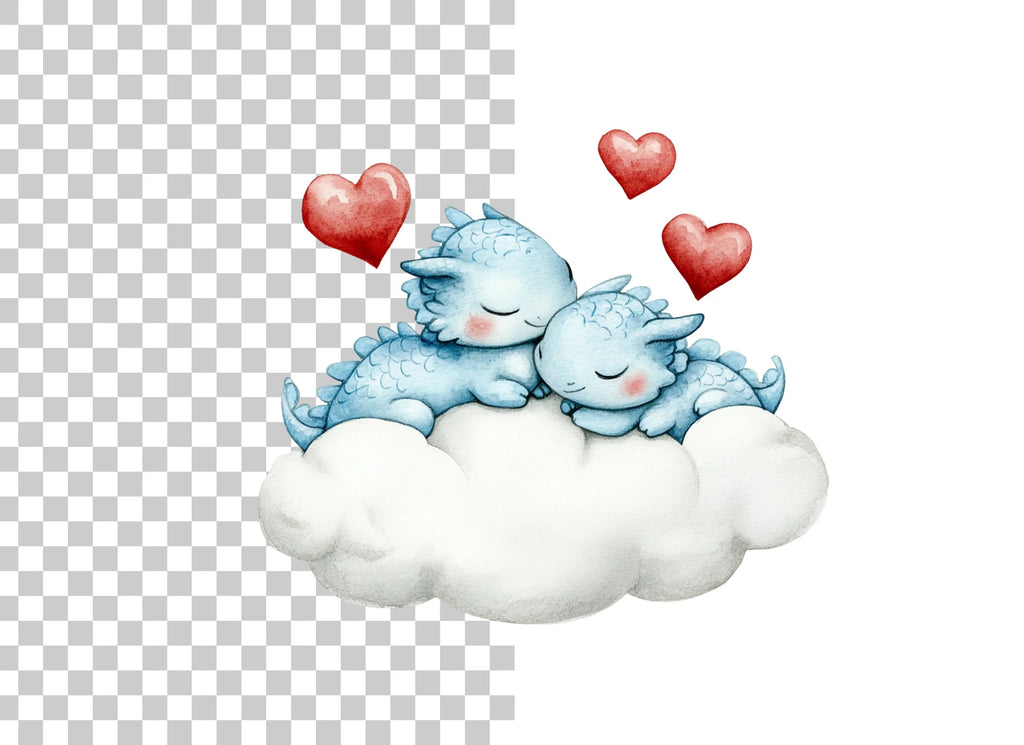 Sleeping Dragon Couple on Cloud Clipart Bundle