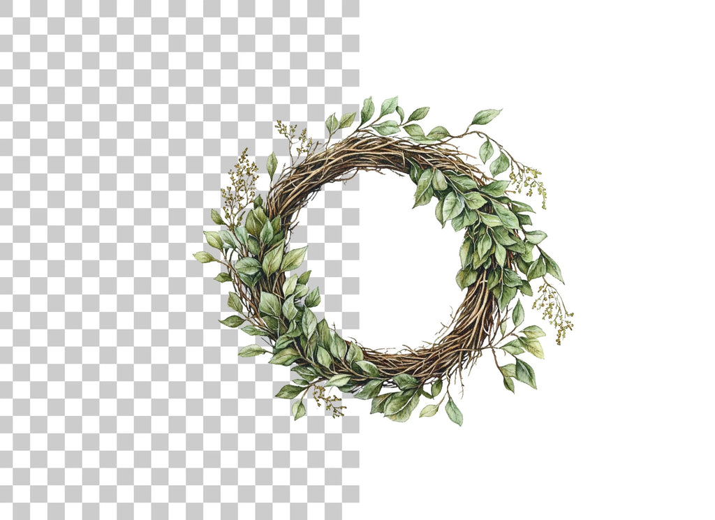 Rustic Greenery Wreath Clipart Bundle