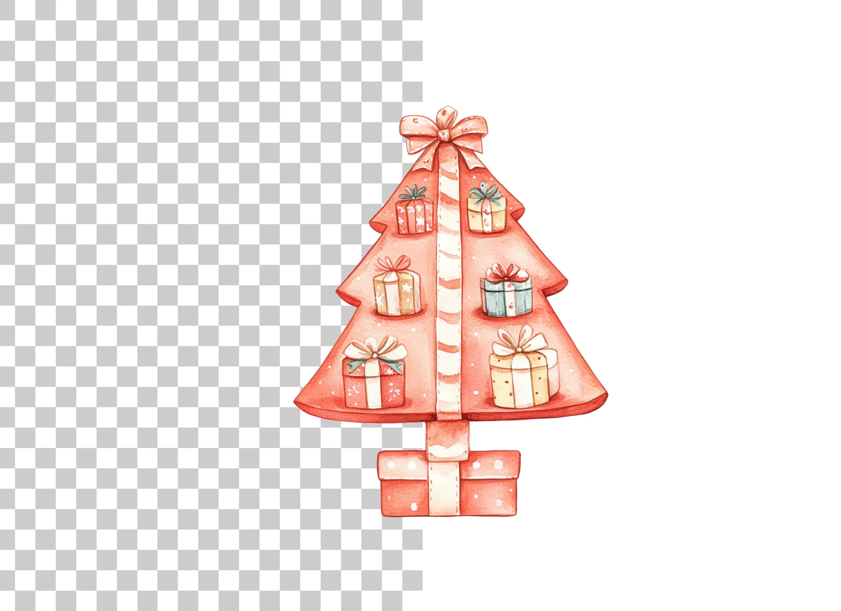 Cute Christmas Tree with Gifts Clipart Bundle