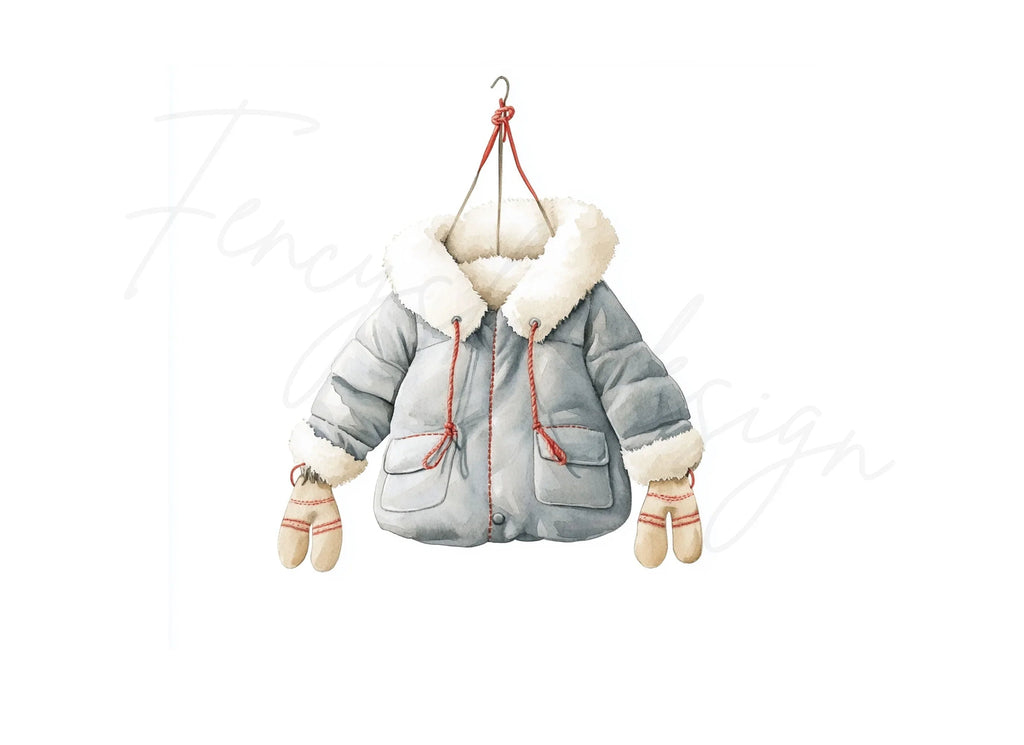 Children's Winter Coat and Mittens Clipart Bundle