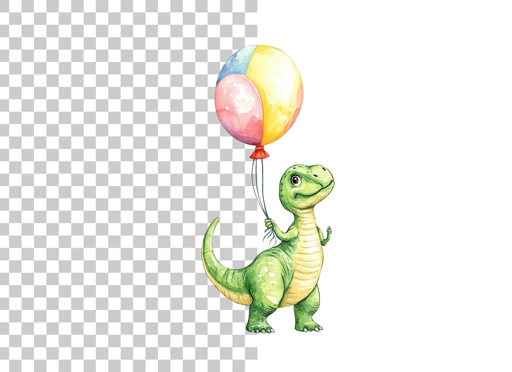 Cute Baby Dinosaur with Balloon Clipart Bundle