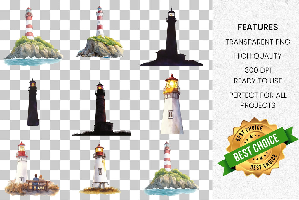 Scenic Lighthouse Clipart Bundle