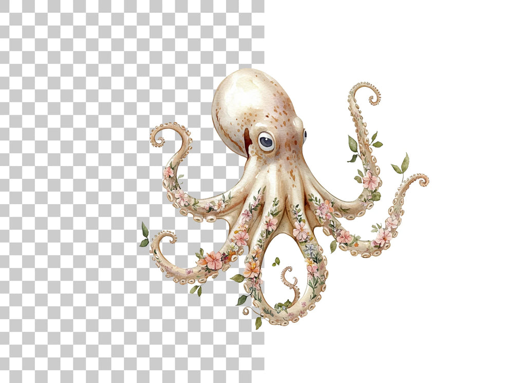 Elegant Floral Octopus Clipart Bundle