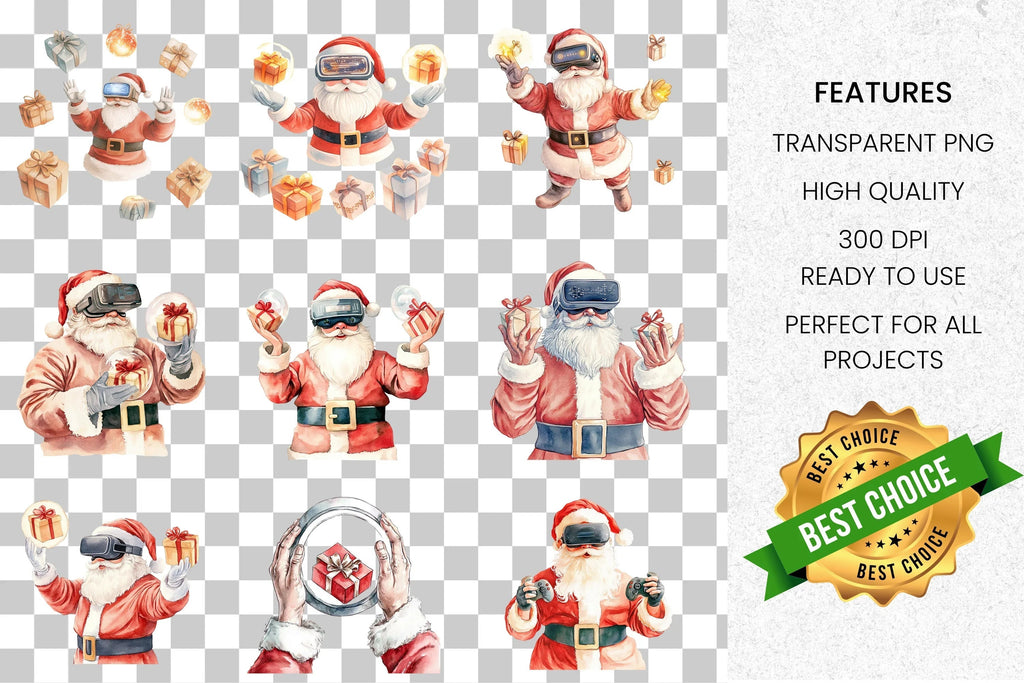 Santa Claus Snow Globe Clipart Bundle