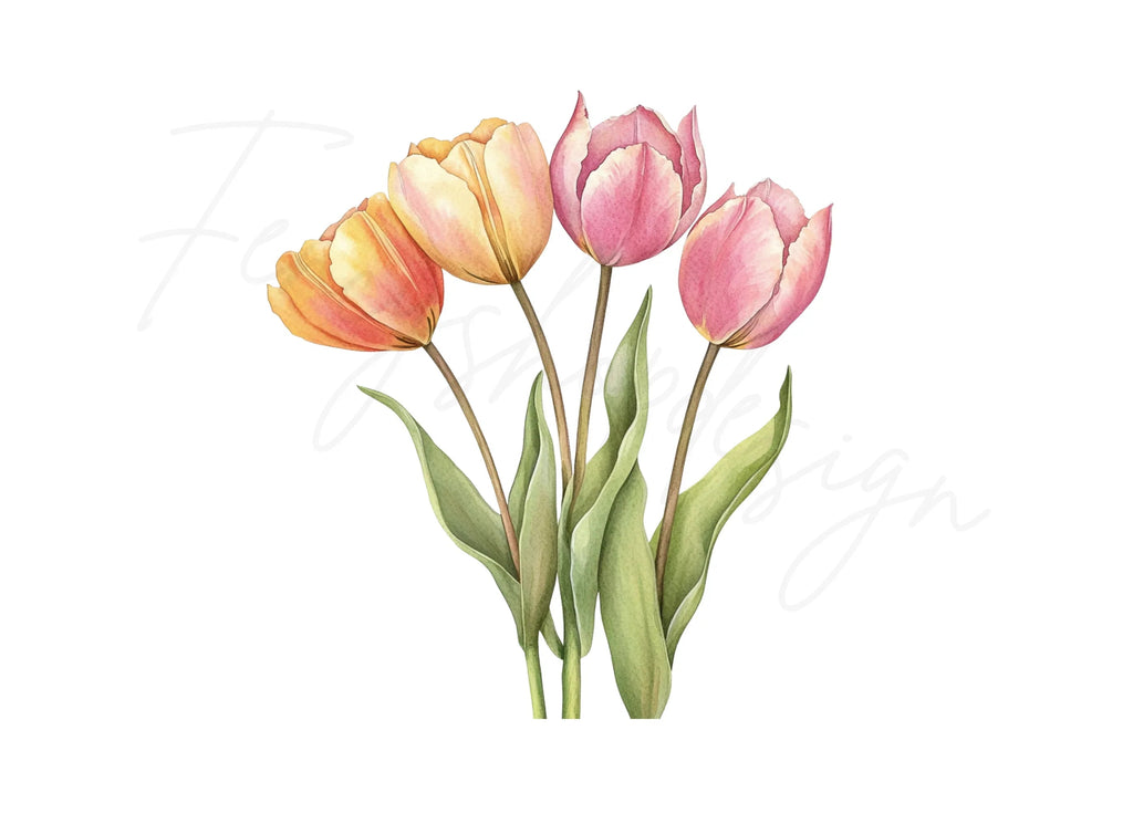 Pink Tulip Bouquets Clipart Bundle