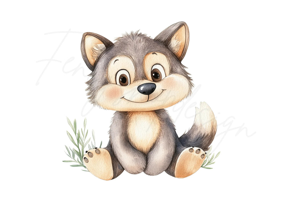 Adorable Baby Wolf Clipart Bundle