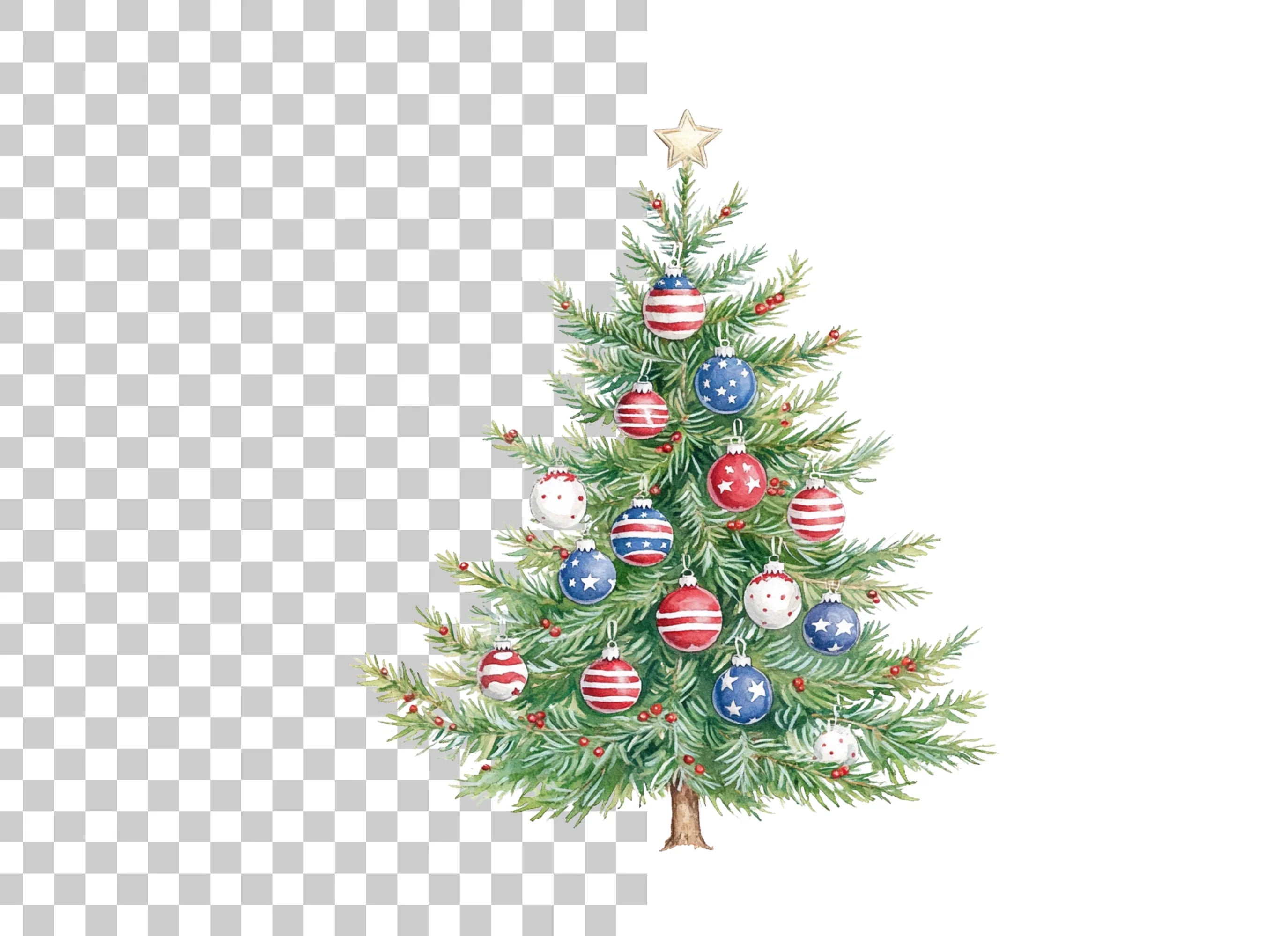Patriotic Christmas Tree Clipart Bundle