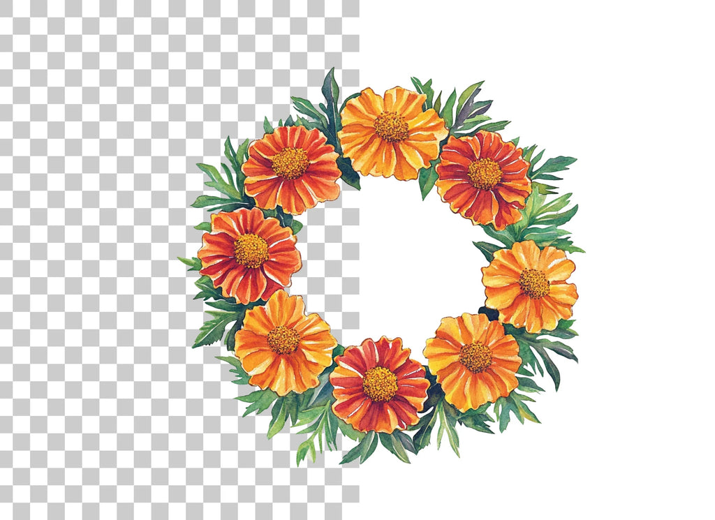 Vibrant Marigold Flower Wreath Clipart Bundle