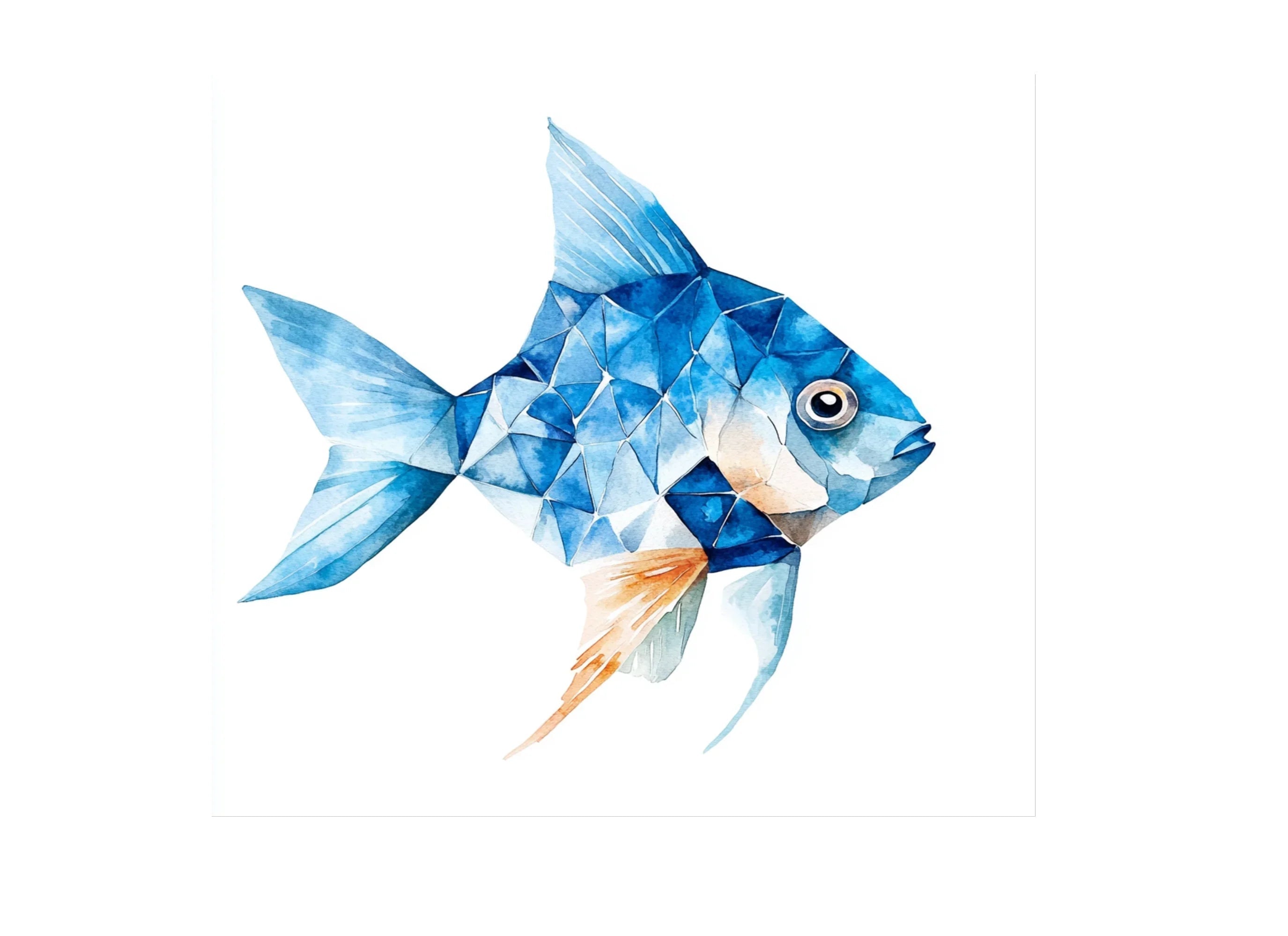 Geometric Blue Fish Clipart Bundle