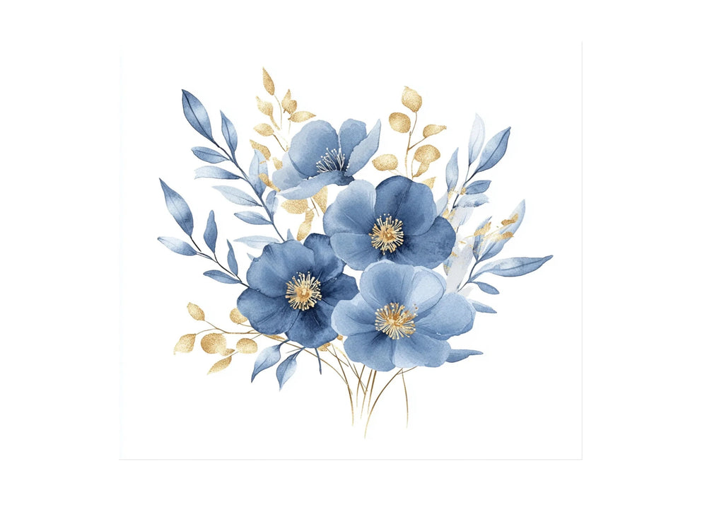Soft Blue Floral Clipart Bundle