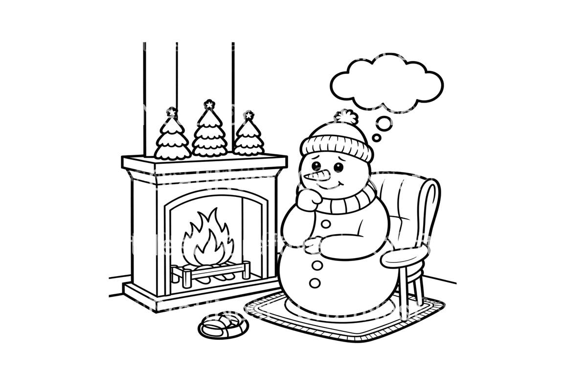 Cozy Snowman by Fireplace Coloring Books