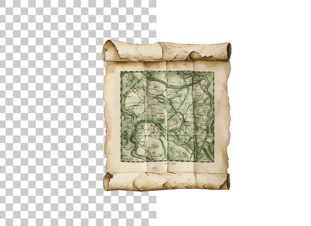 Vintage Rolled Map Clipart Bundle
