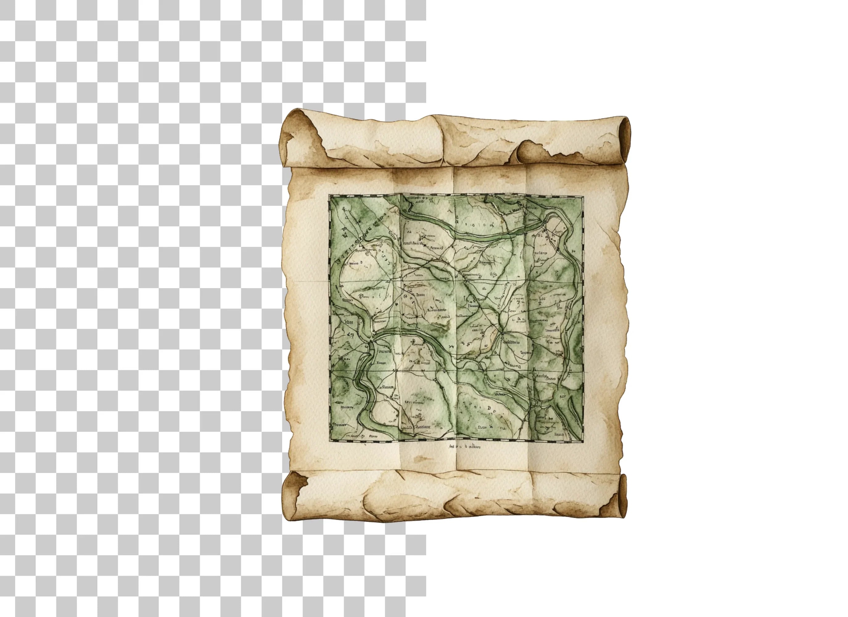 Vintage Rolled Map Clipart Bundle