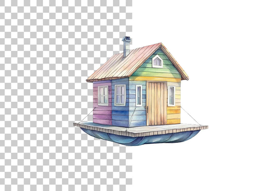 Colorful Floating House Clipart Bundle