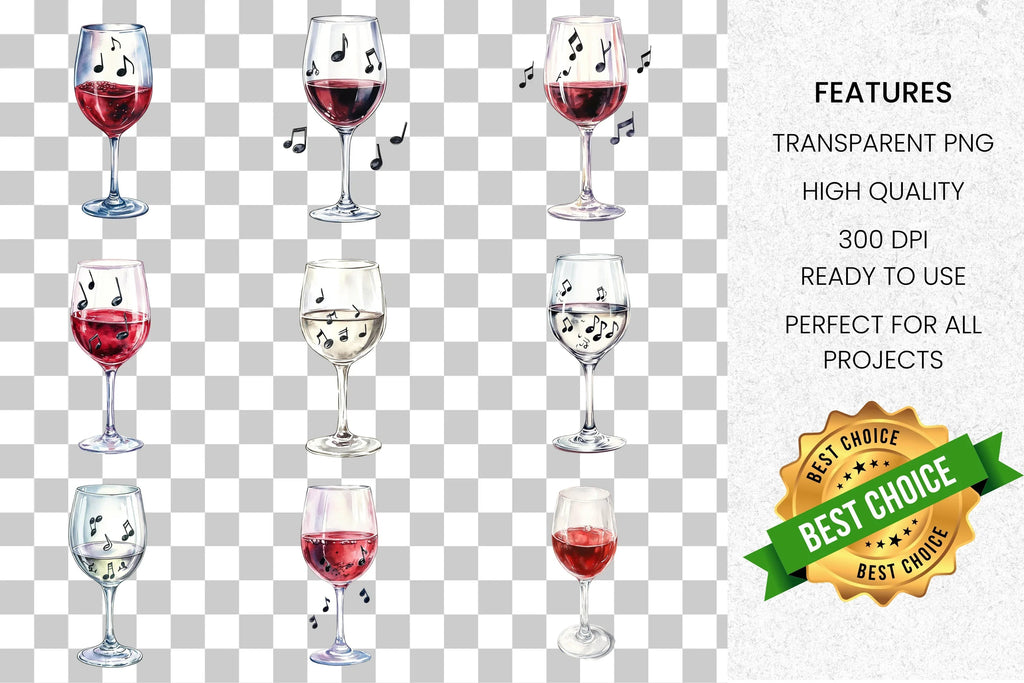 Wine Music Notes Clipart Bundle
