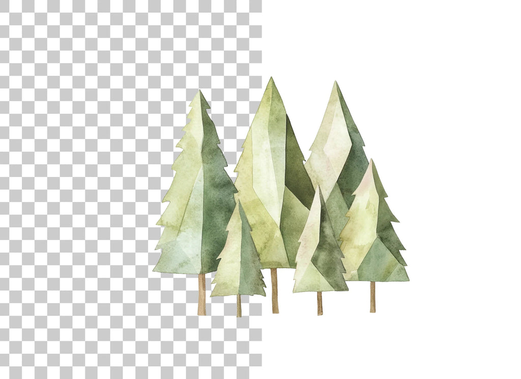Abstract Green Pine Trees Clipart Bundle