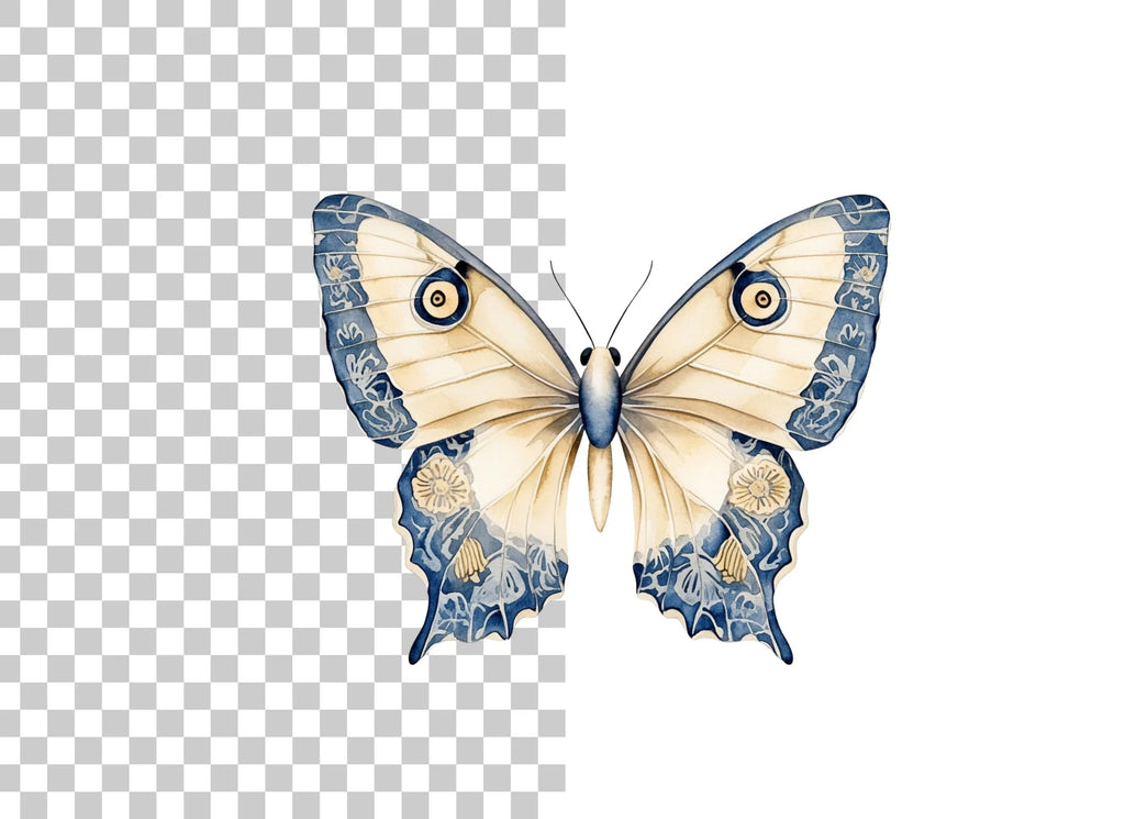 Elegant Blue and Cream Butterfly Clipart Bundle
