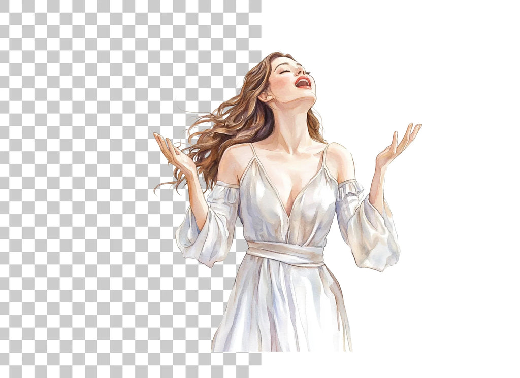 Joyful Woman in White Dress Clipart Bundle