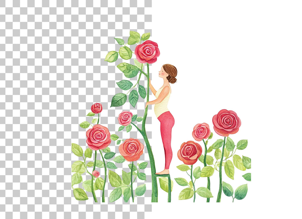 Elegant Woman with Roses Clipart Bundle