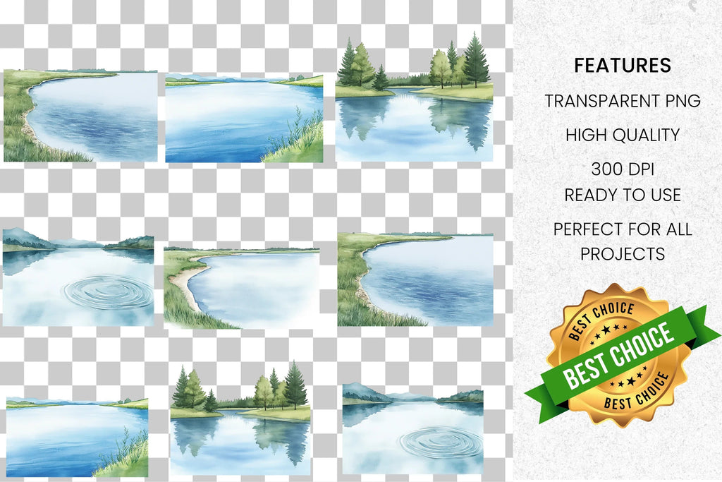 Serene Lake Landscape Clipart Bundle