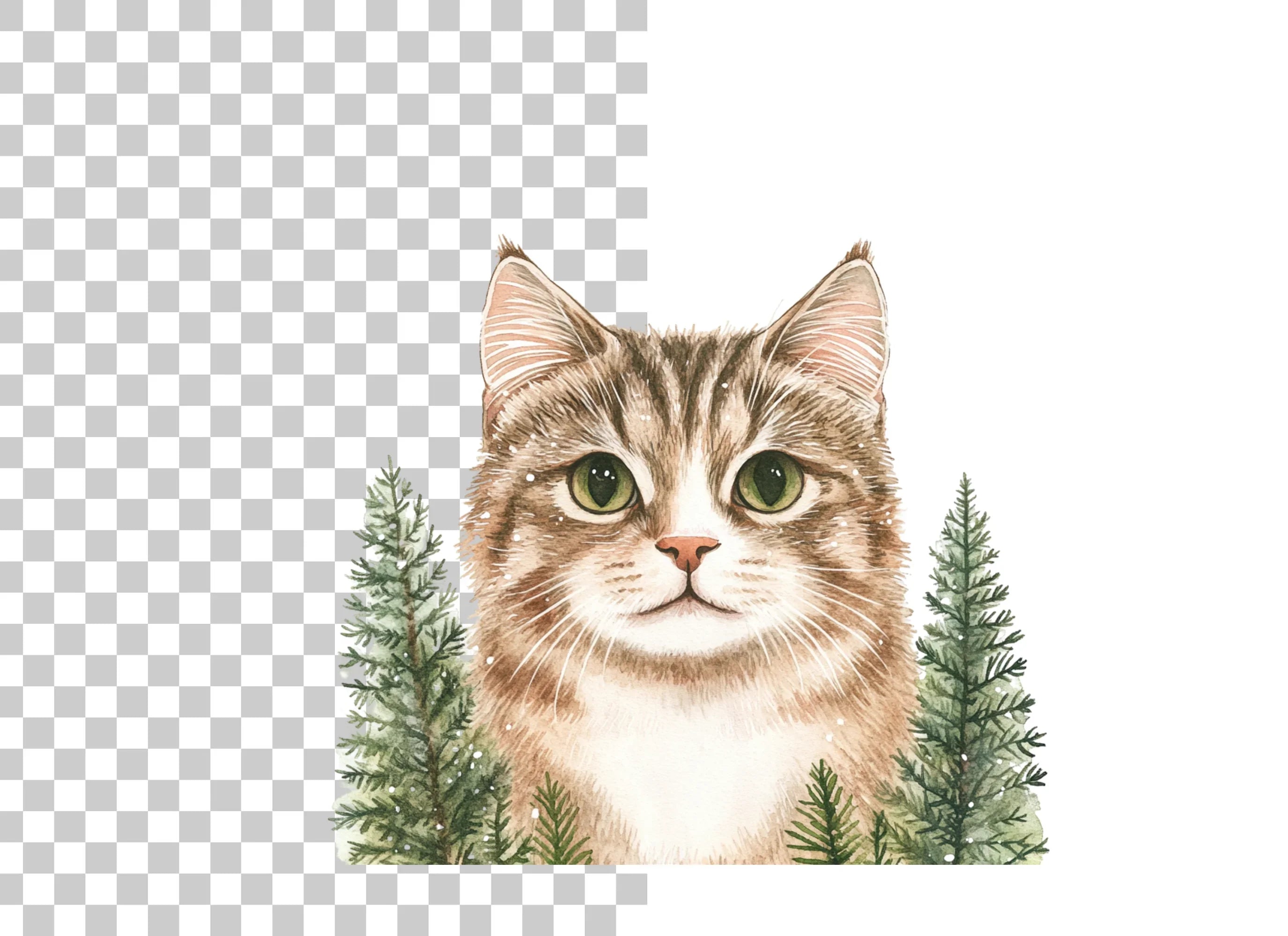 Winter Cats and Pine Trees Clipart Bundle