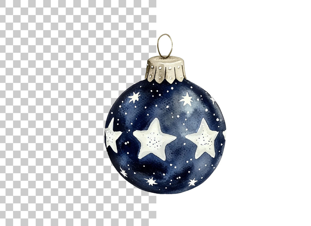 Blue Christmas Ornaments Clipart Bundle