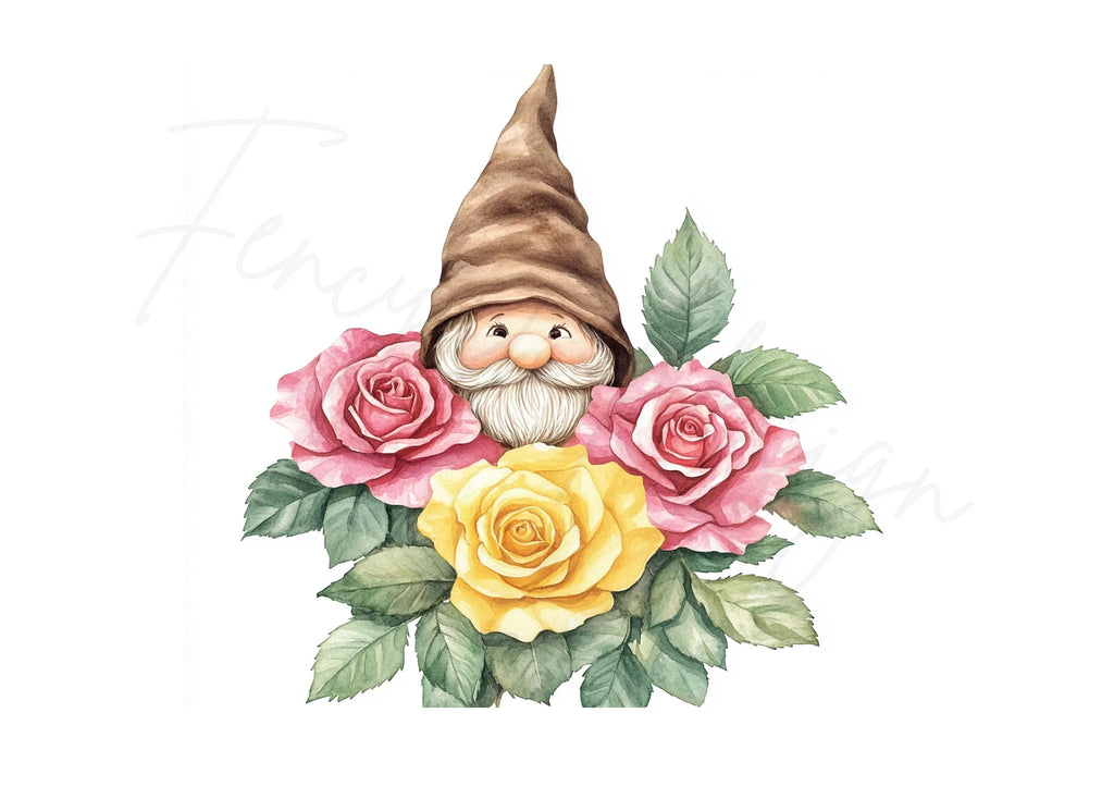 Cute Gnome with Rose Bouquet Clipart Bundle