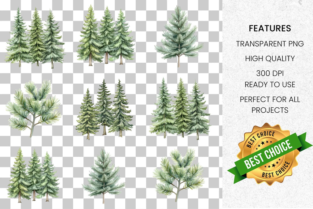 Pine Tree Forest Clipart Bundle