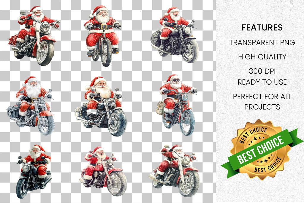 Santa Claus on Motorcycle Clipart Bundle