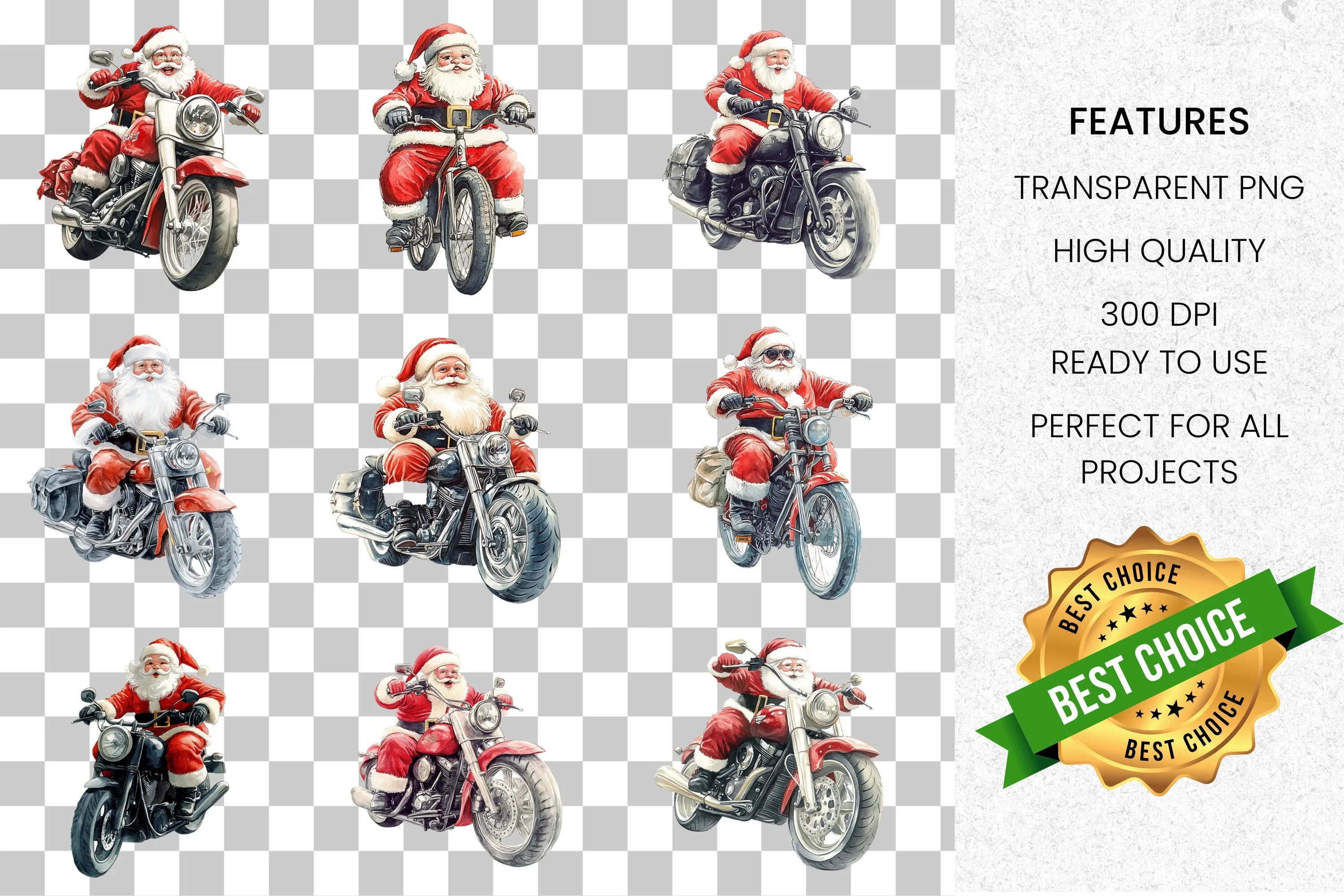 Santa Claus on Motorcycle Clipart Bundle