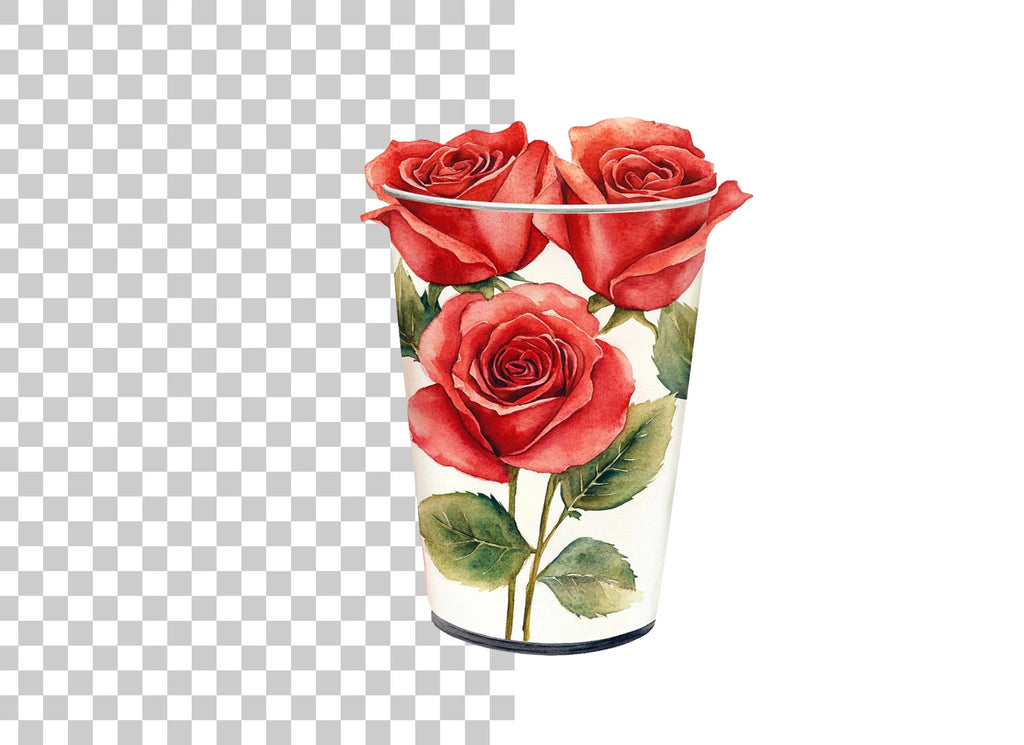 Red Roses in White Vase Clipart Bundle