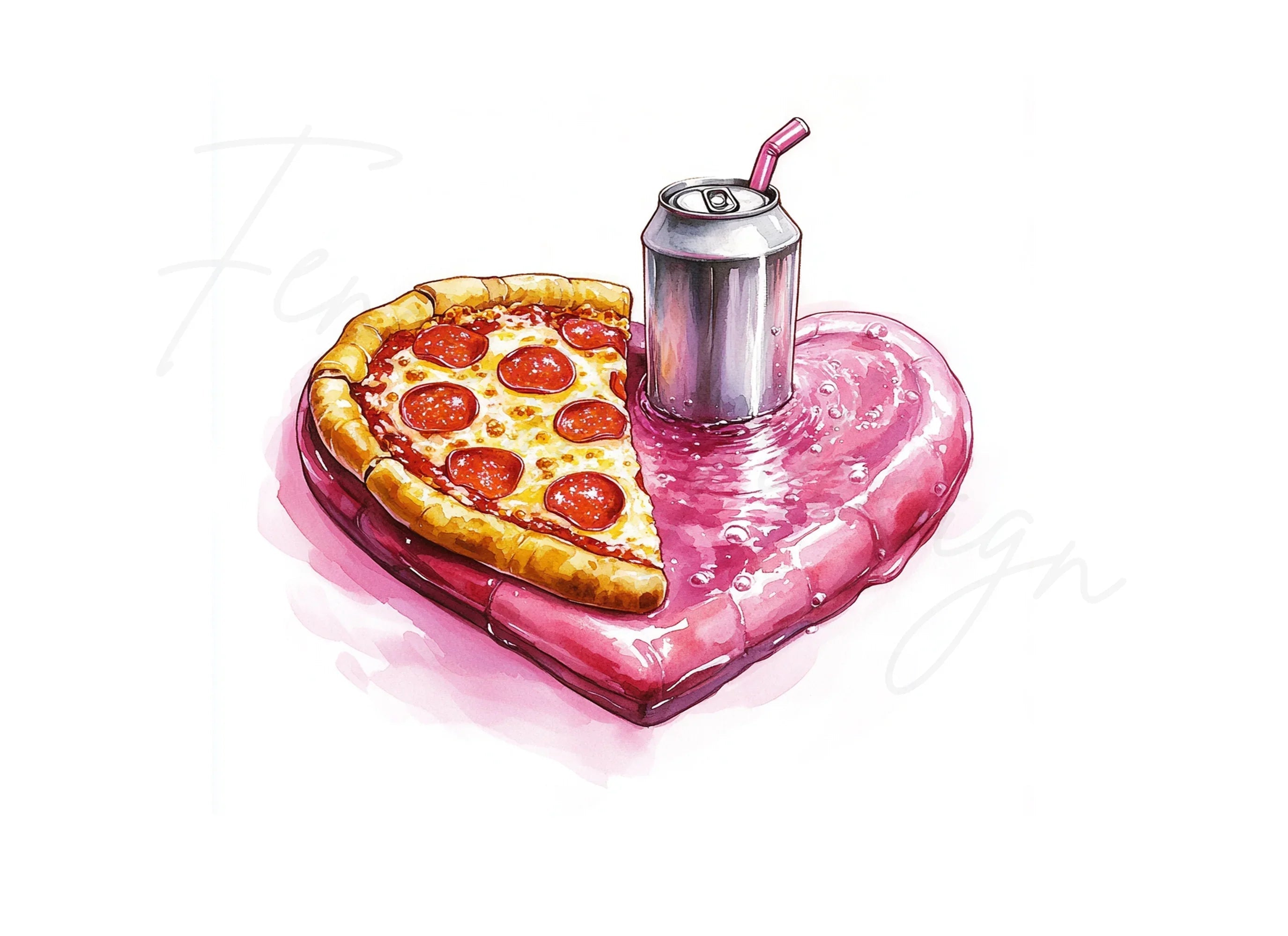 Heart Pizza and Soda Can Clipart Bundle