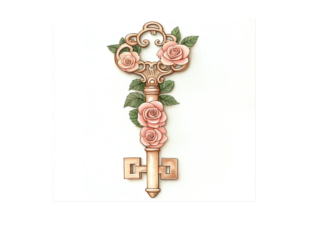 Vintage Rose Key Clipart Bundle
